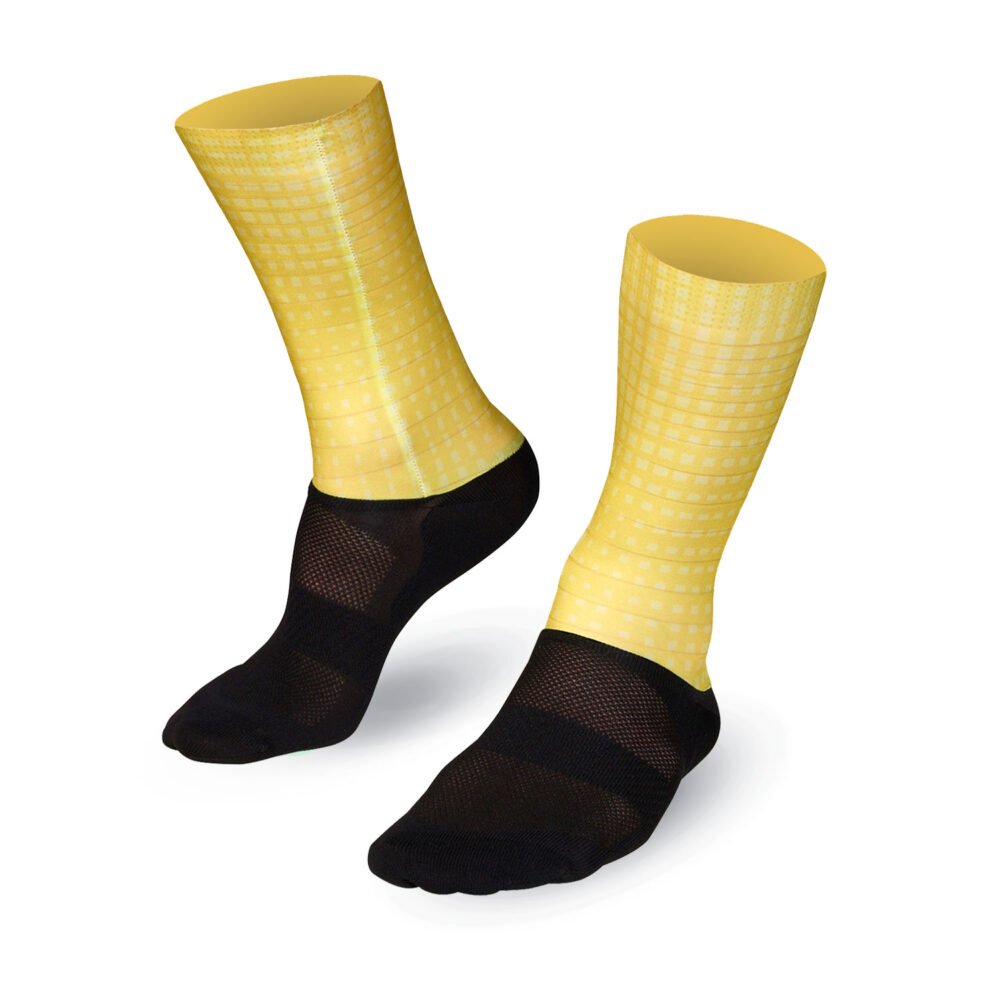 Bioracer Technical Socks Op Art kerékpáros zokni, légáteresztő, kényelmes, sárga