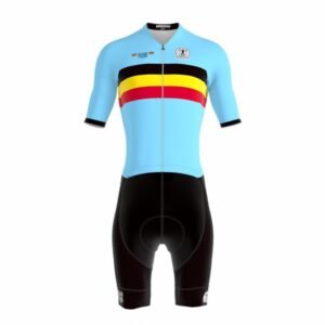 Bioracer Official Belgian Cycling Icon Road Race Suite, kerékpáros versenyruha, kényelmes, aerodinamikus, légáteresztő, kék fekete