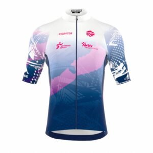 Bioracer Official KÉSZ Group Balatonfondo Cycling Icon Classic Jersey kerékpáros mez, szellős, könnyű, gyors száradású, balatonfondo hivatalos meze, fehér kék rózsaszín